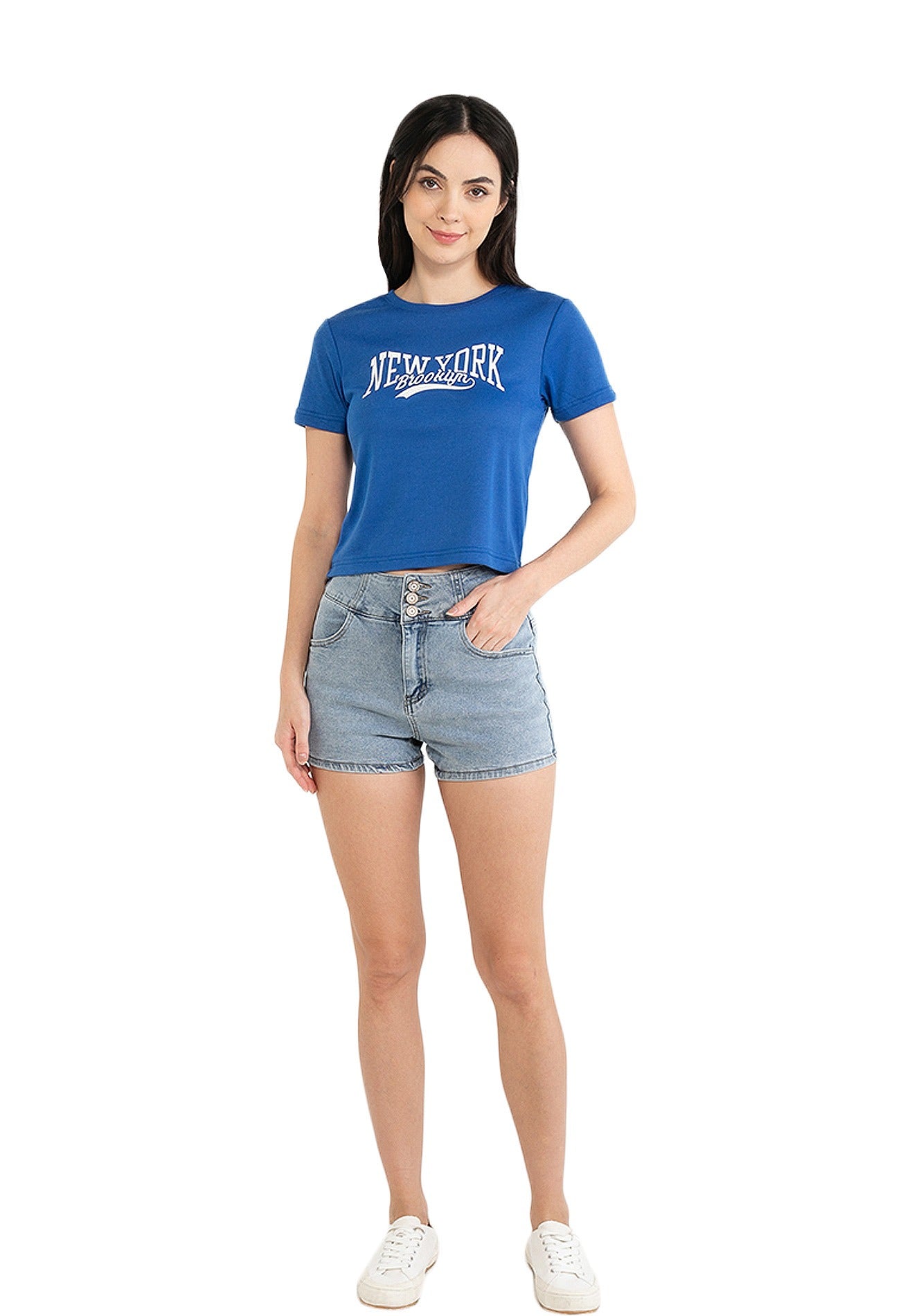 VOIR JEANS High Rise Triple Button Denim Shorts