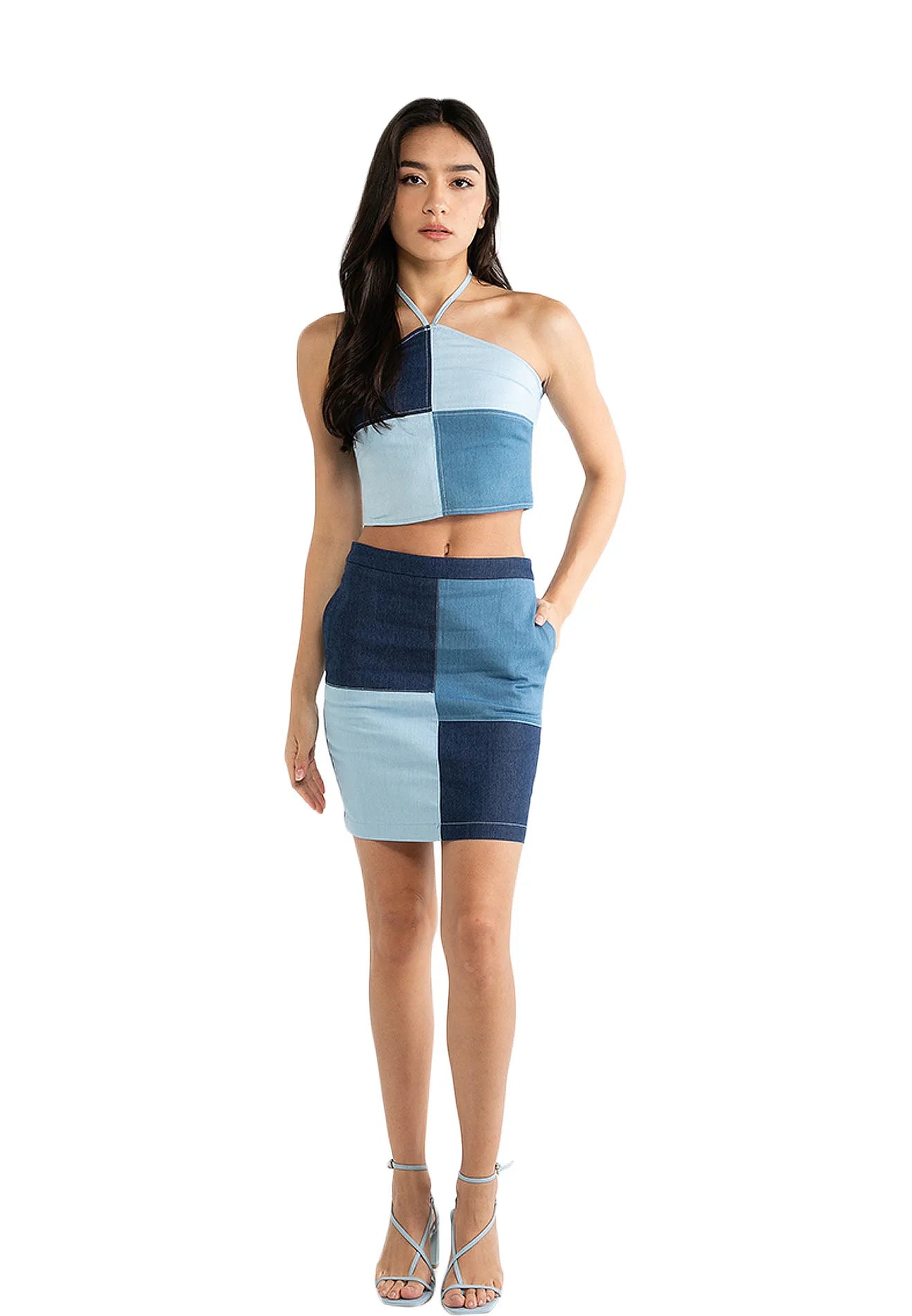 ELLE Apparel Color-Block Denim Top