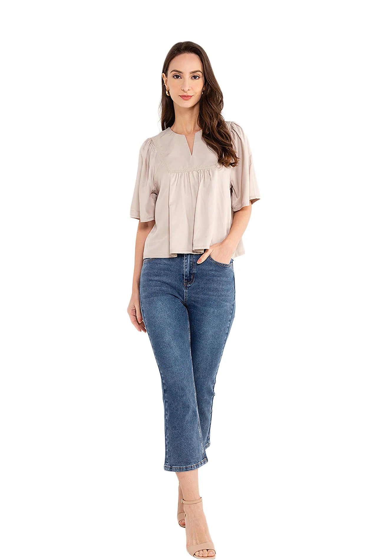 ELLE Apparel Notch-Neck Blouse