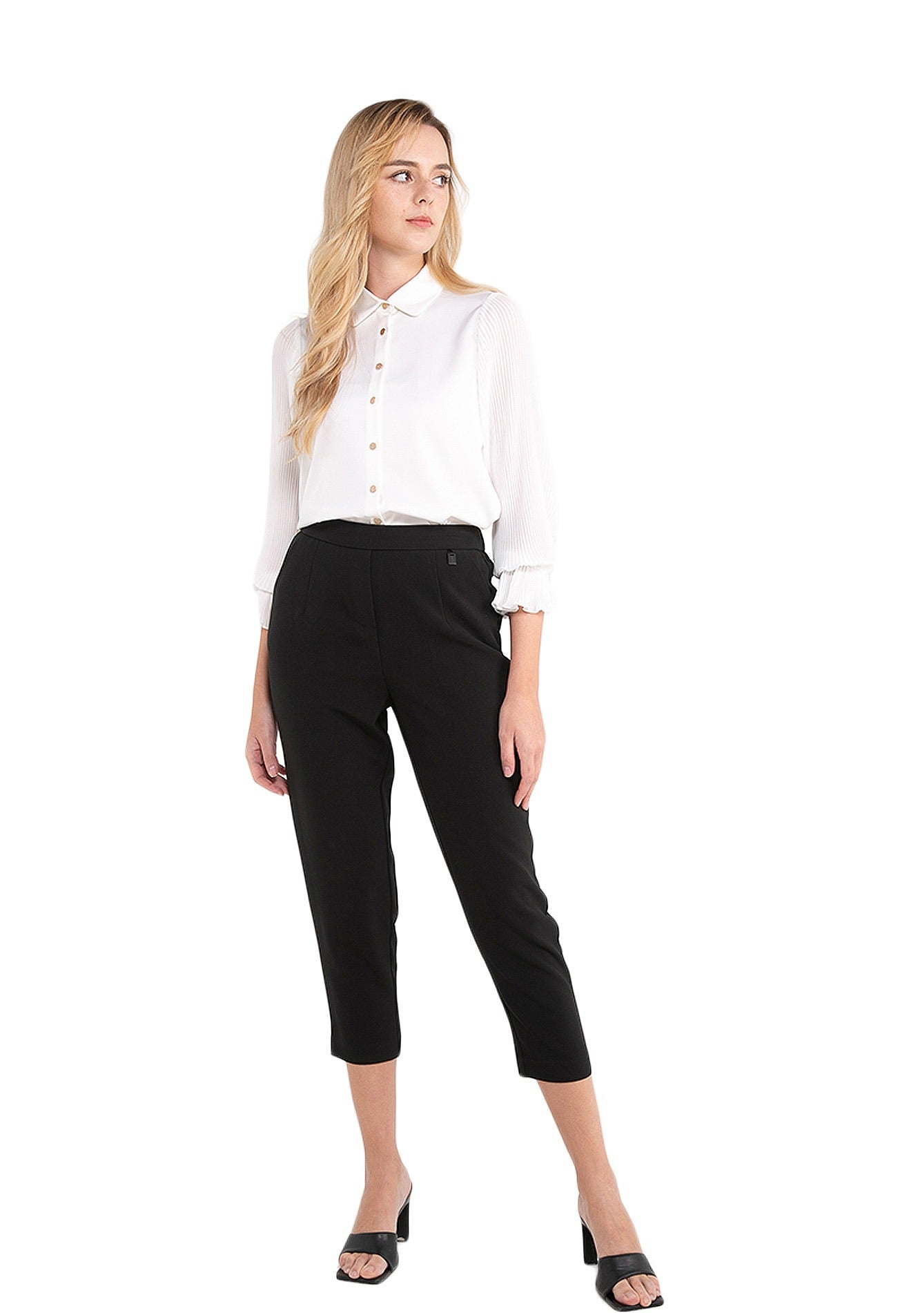 ELLE Apparel Trumpet Sleeve Pleated Chiffon Blouse