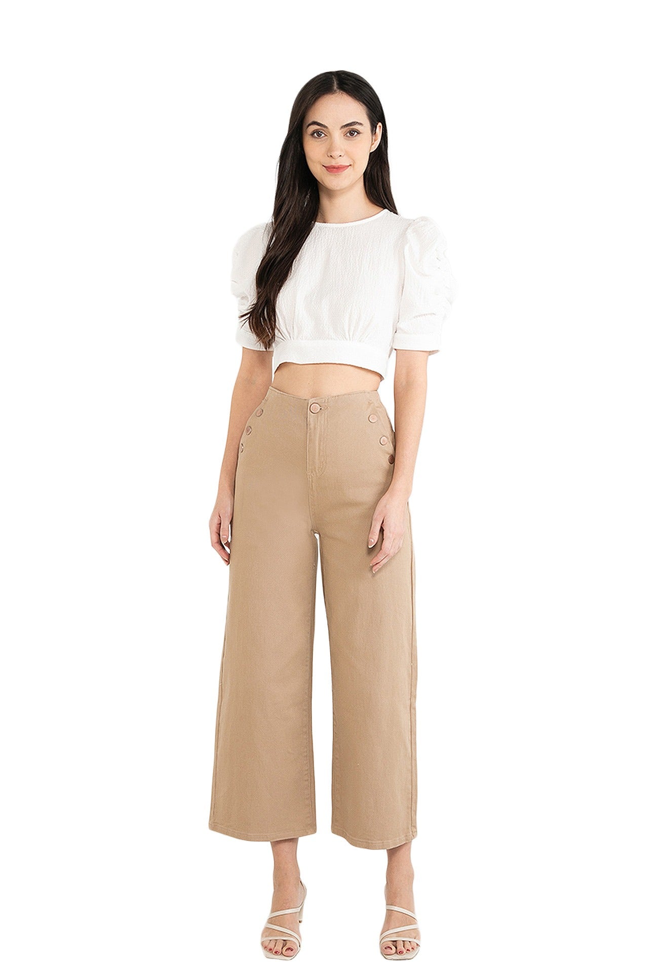 VOIR JEANS Puff Sleeves Buttoned Back Top