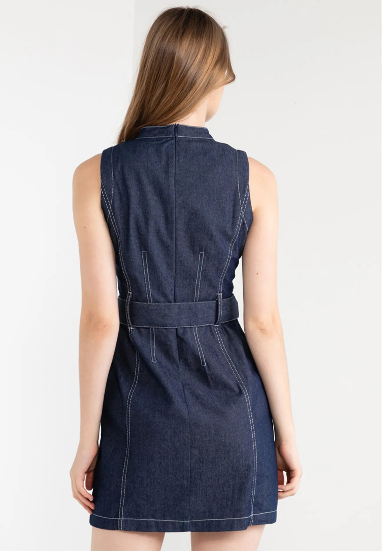 Denim Slim Fit Belted Mini Dress