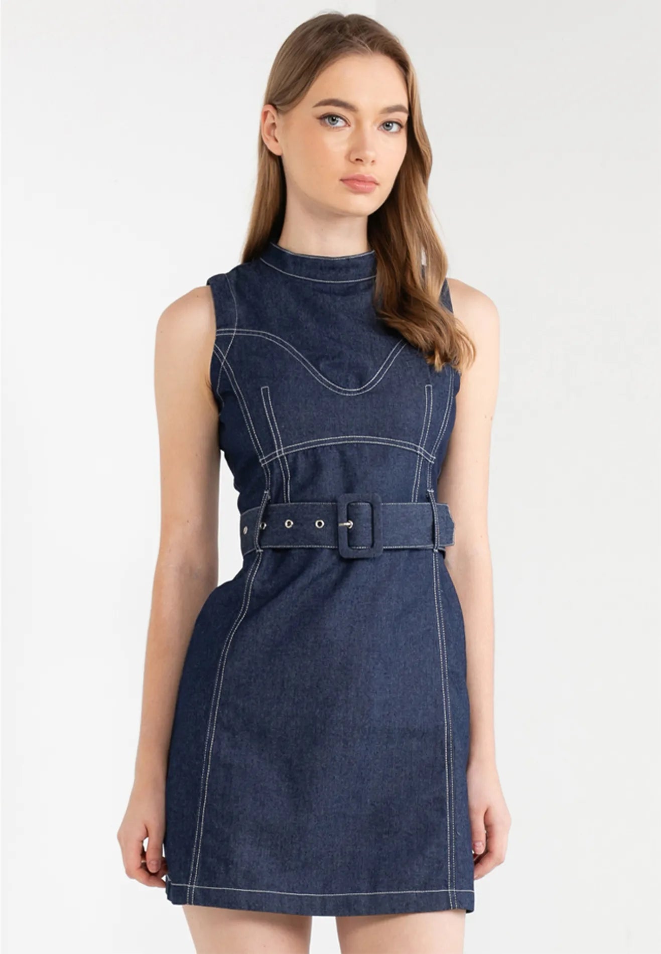 Denim Slim Fit Belted Mini Dress