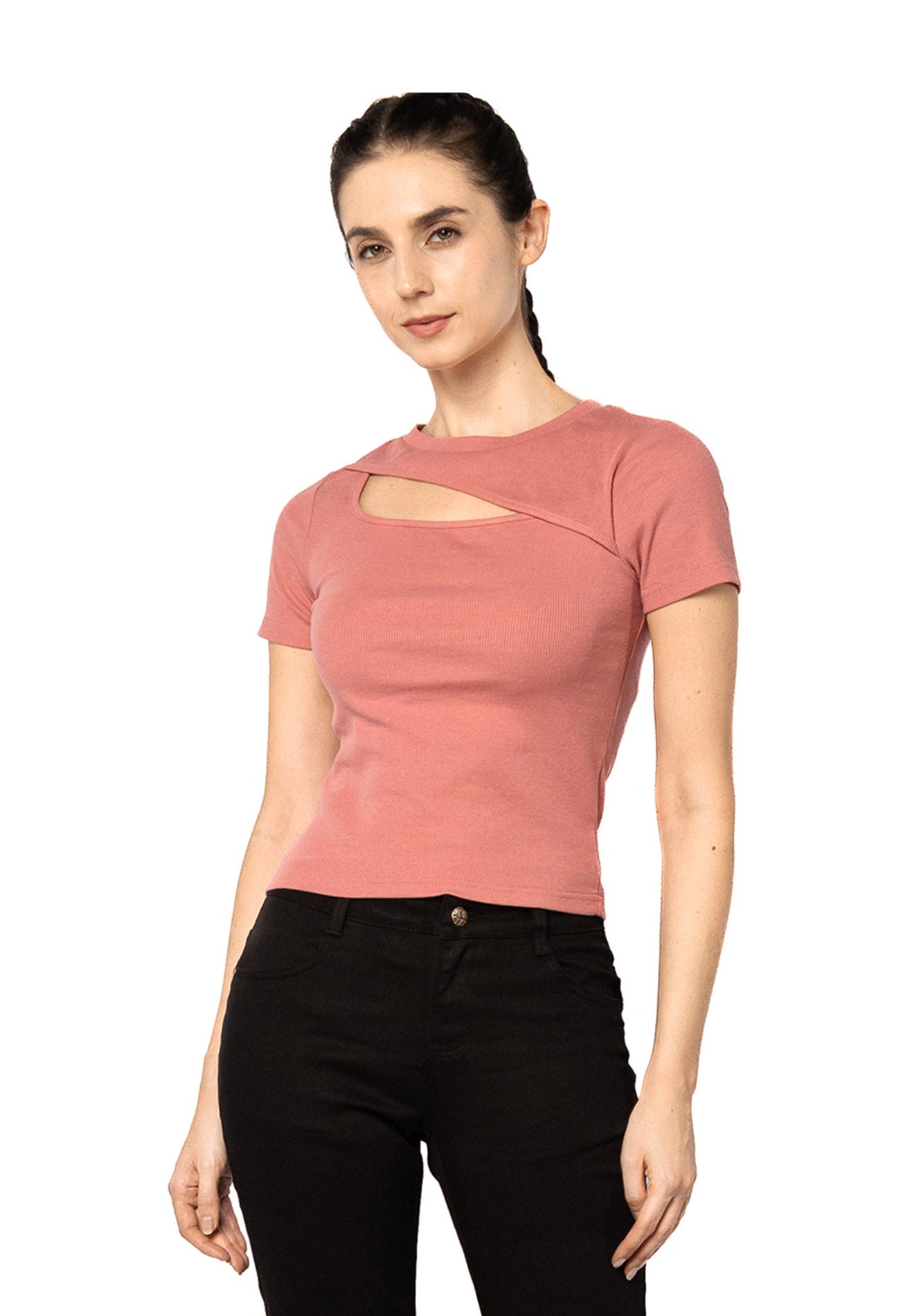 VOIR JEANS Asymmetrical Cut Off Knit Top