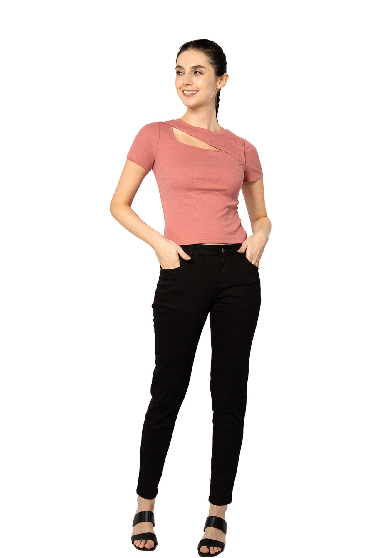 VOIR JEANS Asymmetrical Cut Off Knit Top