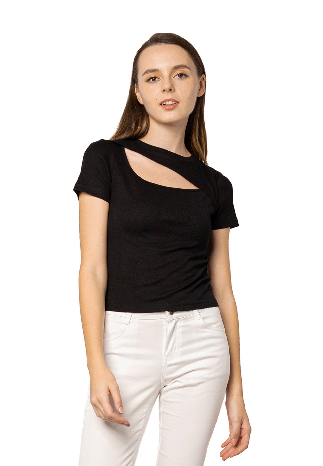 VOIR JEANS Asymmetrical Cut Off Knit Top
