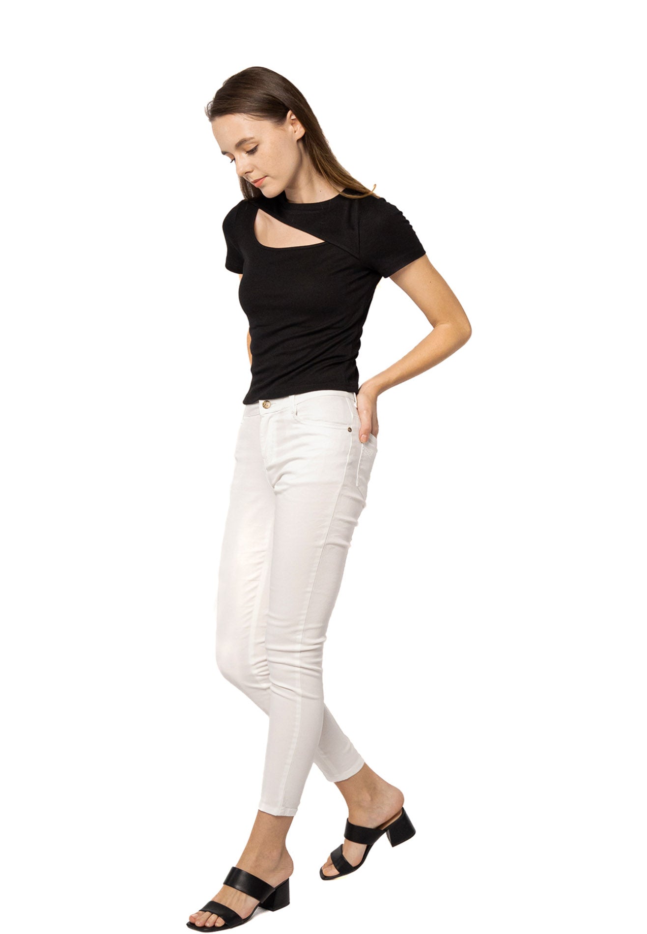 VOIR JEANS Asymmetrical Cut Off Knit Top