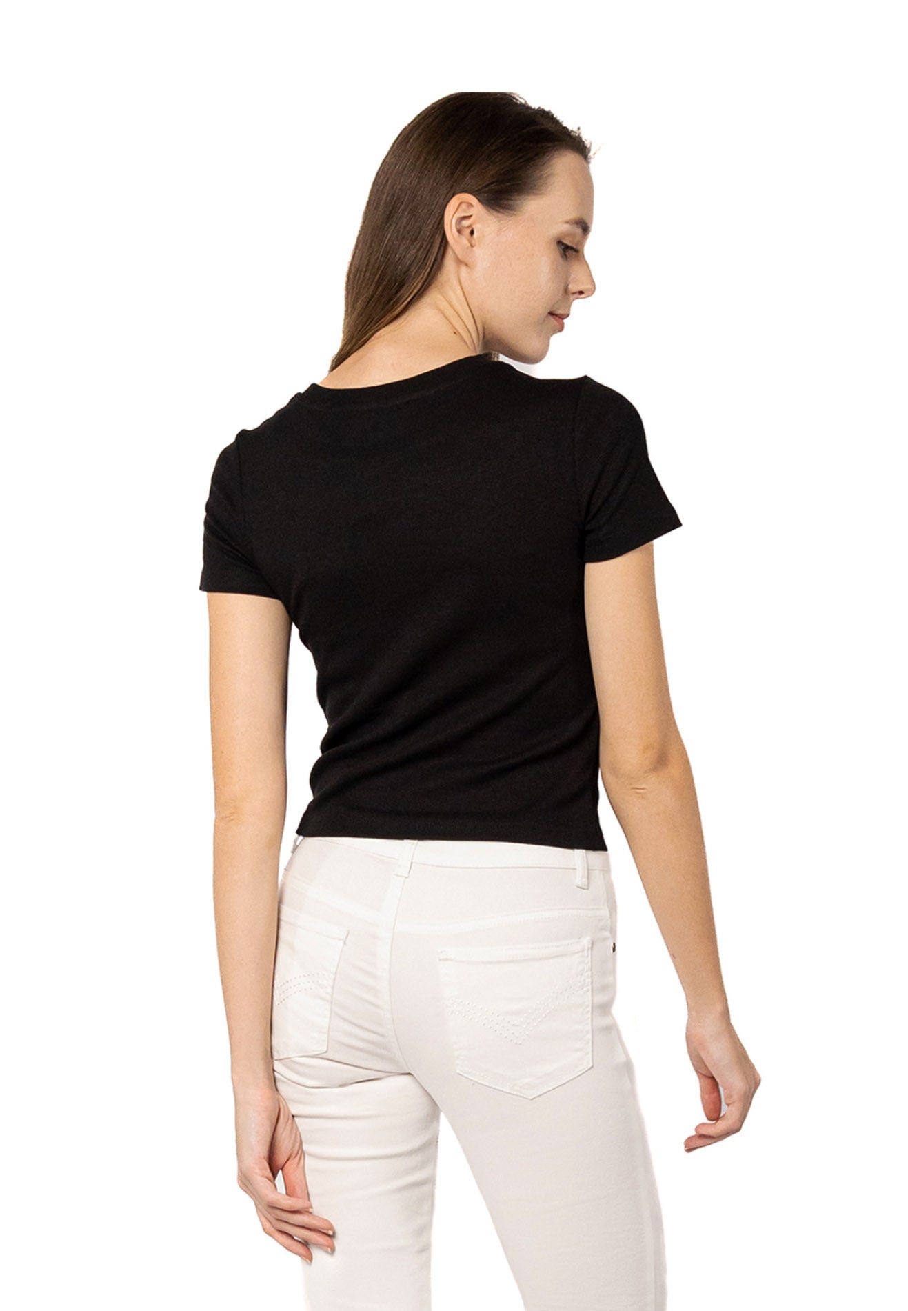 VOIR JEANS Asymmetrical Cut Off Knit Top