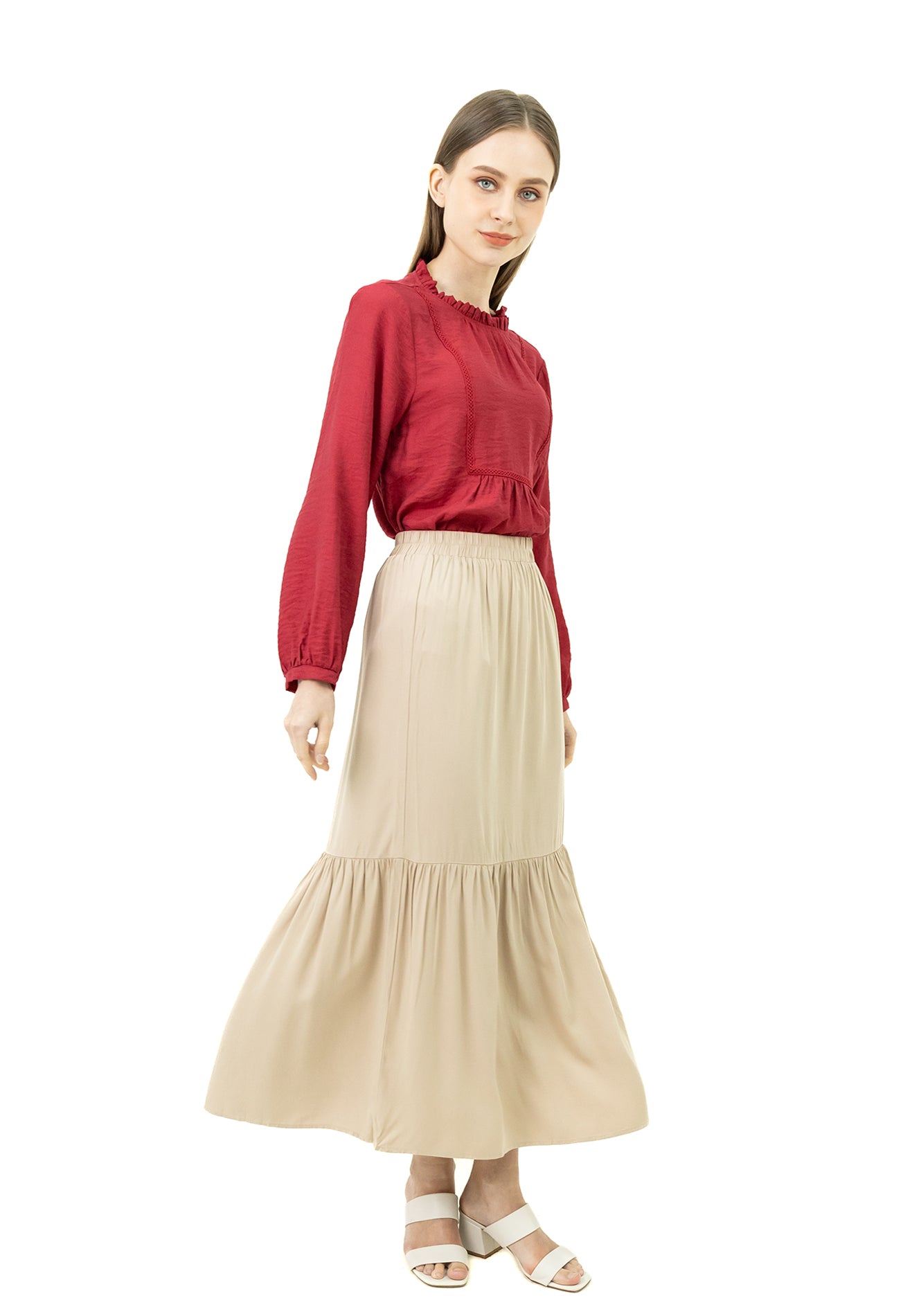 DAISY By VOIR High Rise Pleated Tiered Maxi Skirt