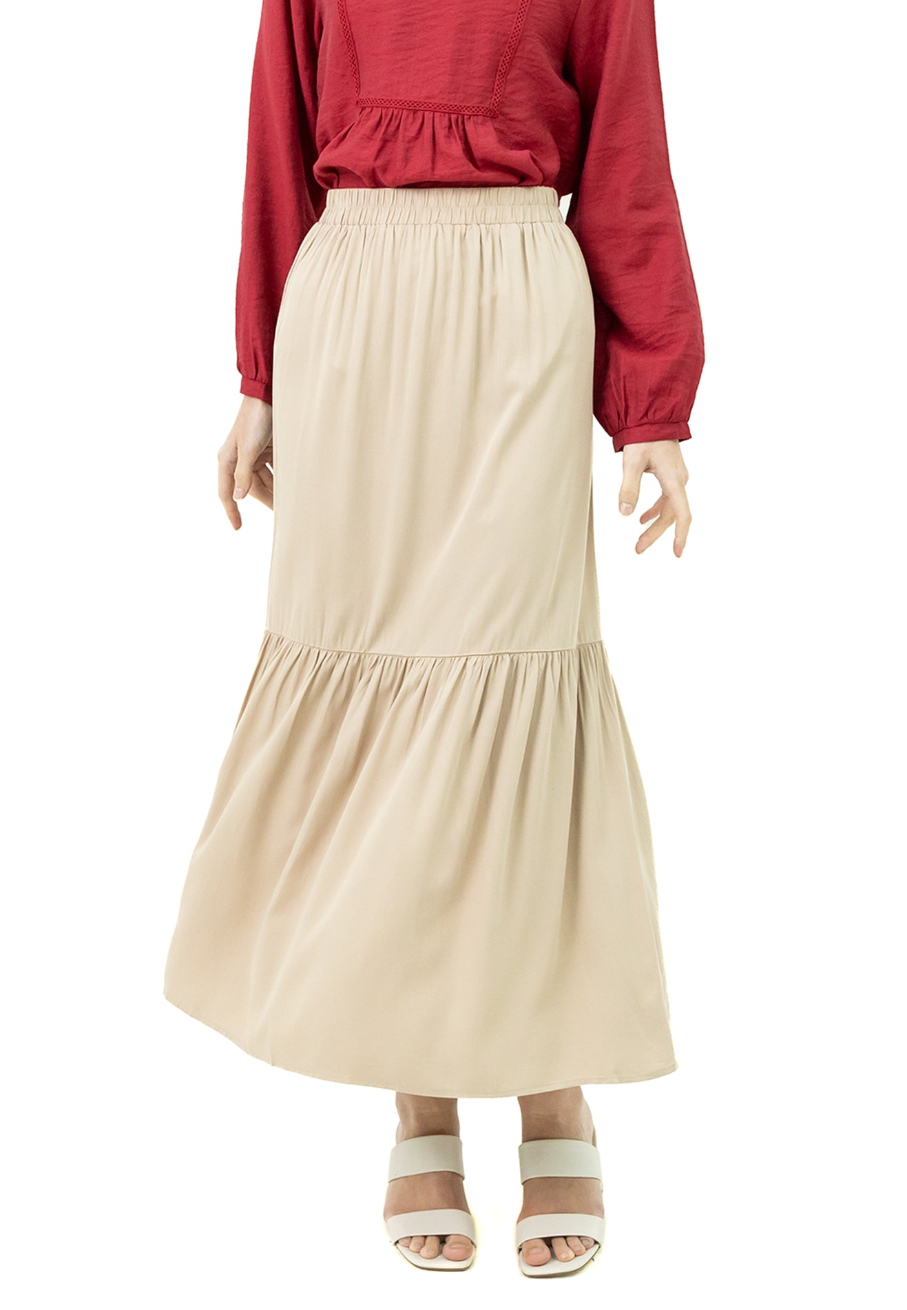 DAISY By VOIR High Rise Pleated Tiered Maxi Skirt