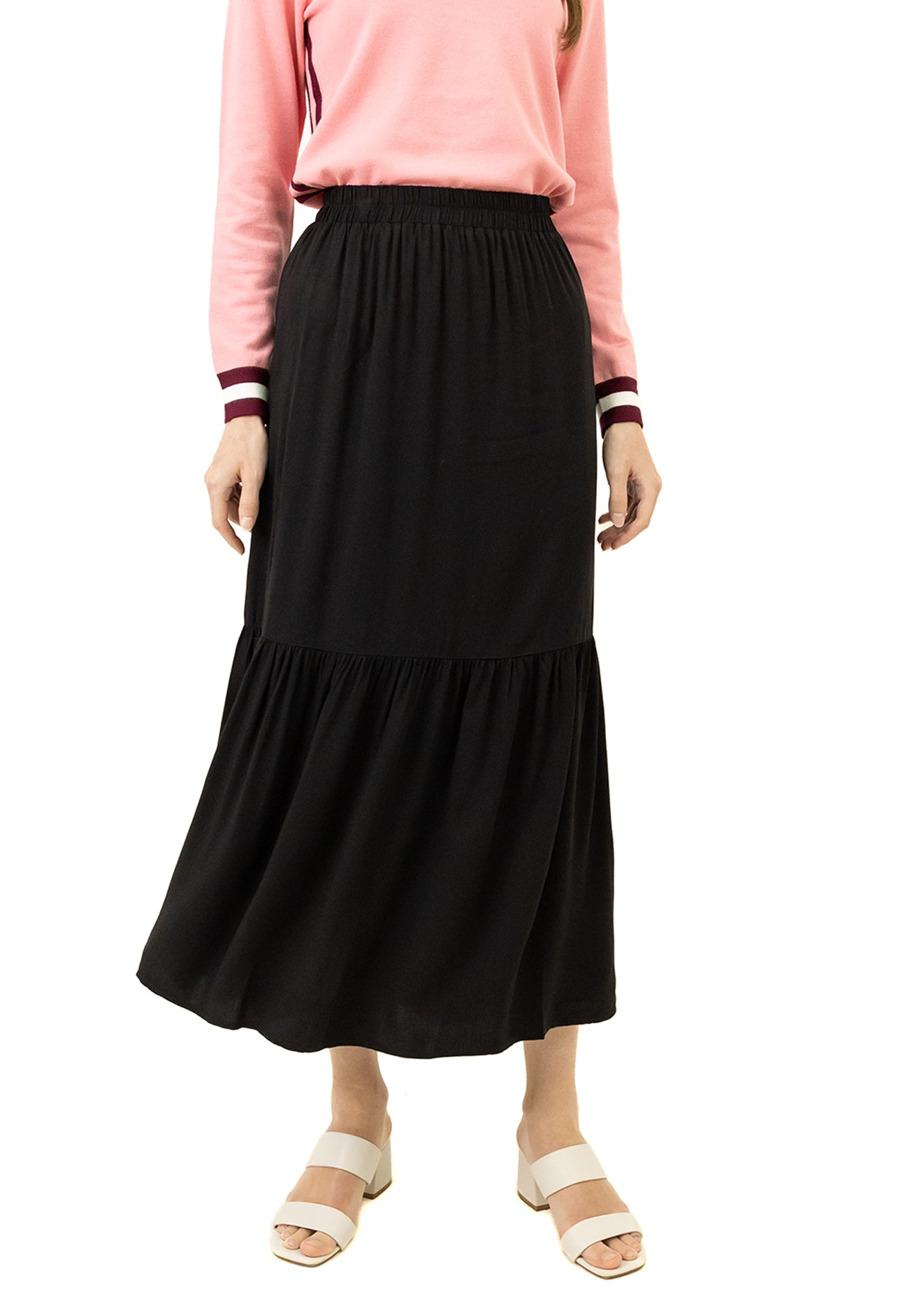 DAISY By VOIR High Rise Pleated Tiered Maxi Skirt