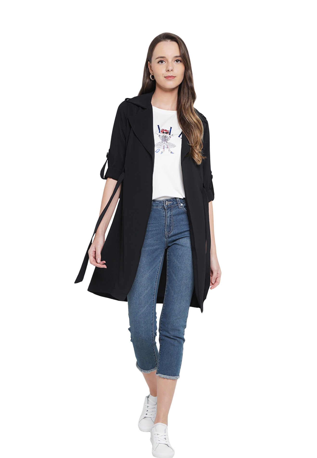 ELLE Apparel Lapel Collar Belted Soft Trench Coat