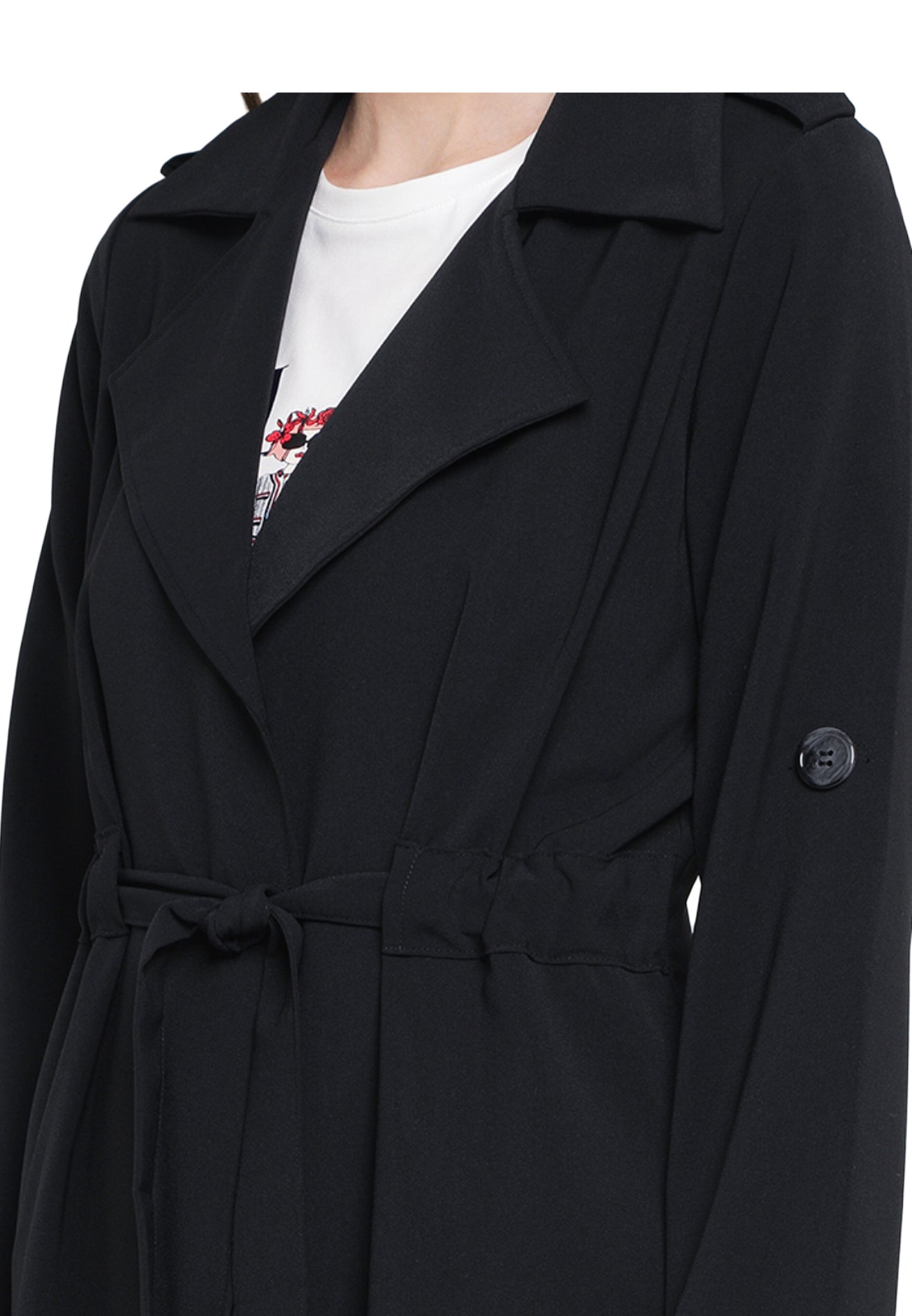 ELLE Apparel Lapel Collar Belted Soft Trench Coat