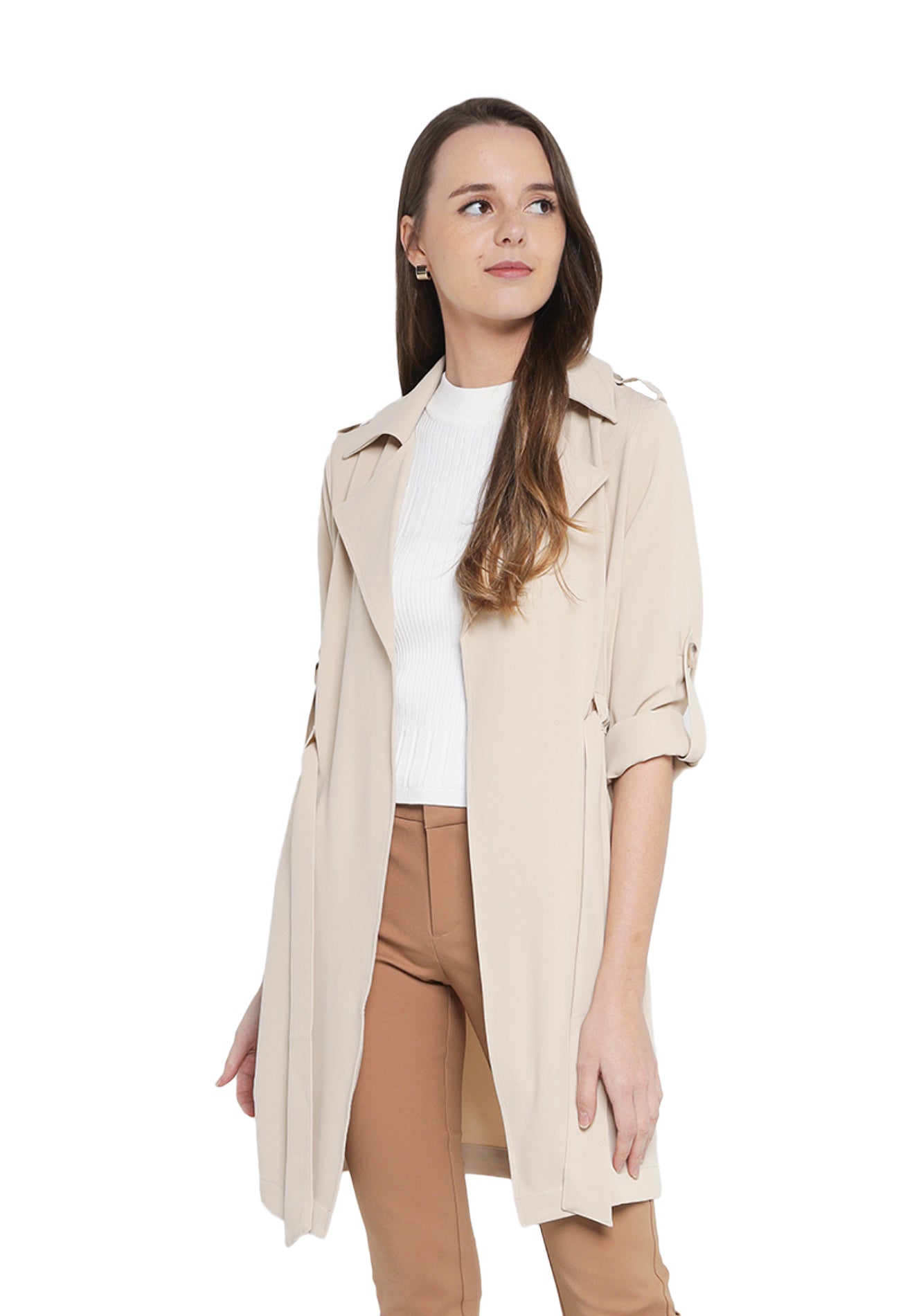 ELLE Apparel Lapel Collar Belted Soft Trench Coat