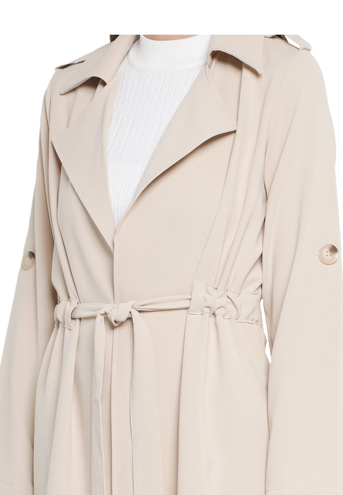 ELLE Apparel Lapel Collar Belted Soft Trench Coat