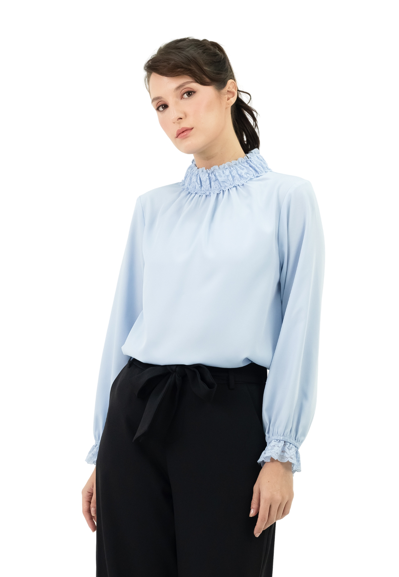 DAISY BY VOIR Lace Ruffles Pleated Blouse