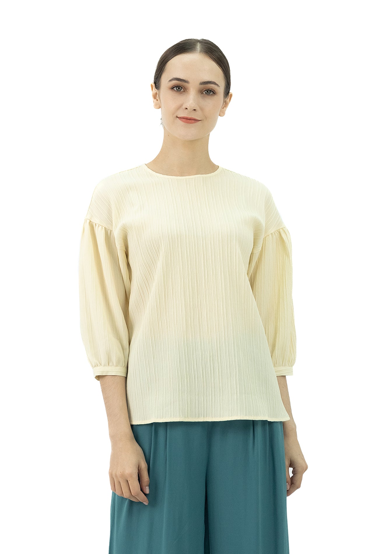 DAISY By VOIR Plicated Detail Lantern Sleeves Blouse