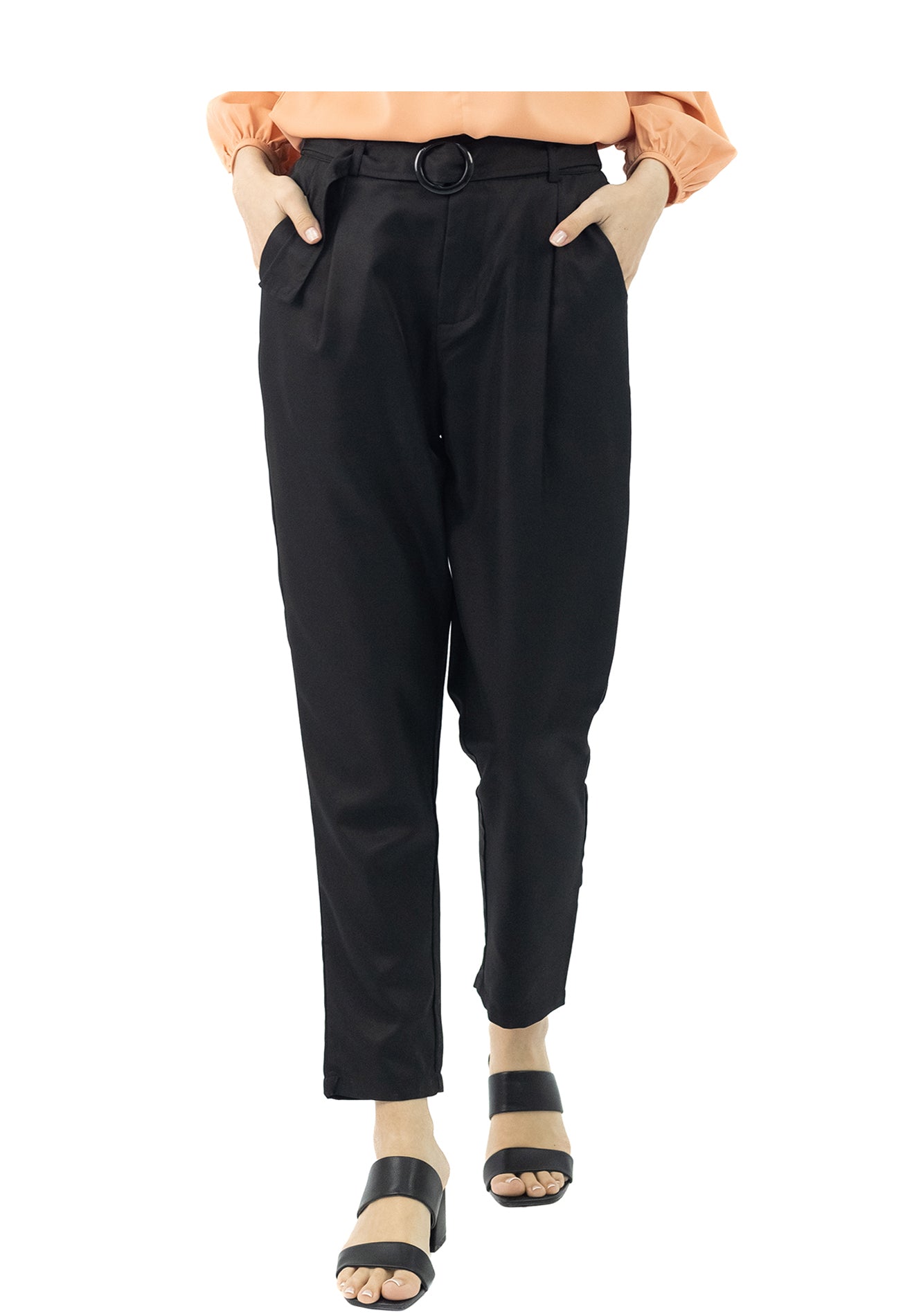DAISY By VOIR Eyelet Buckle Belted Tapered Pants