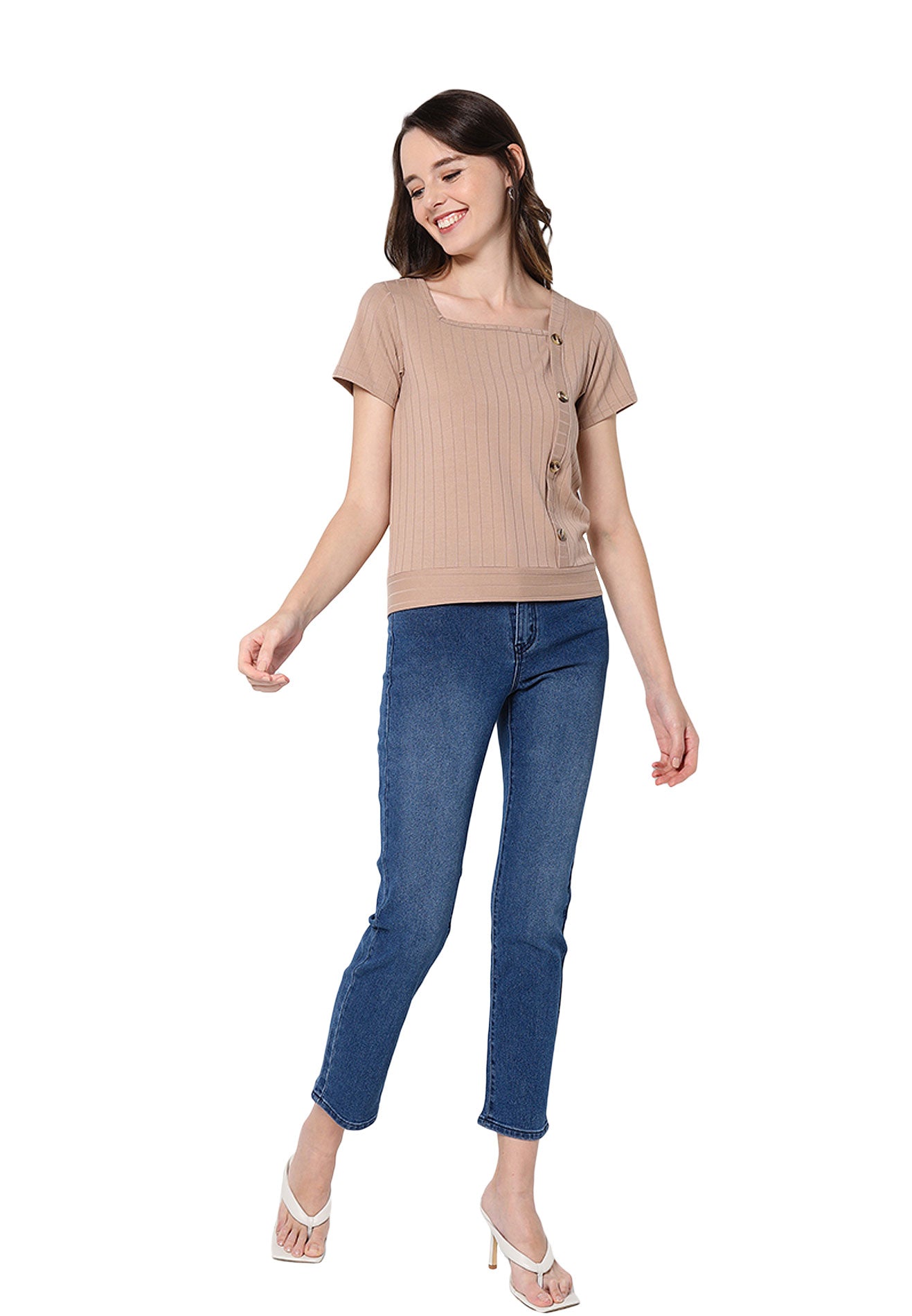 VOIR JEANS Side Buttons Knit Top