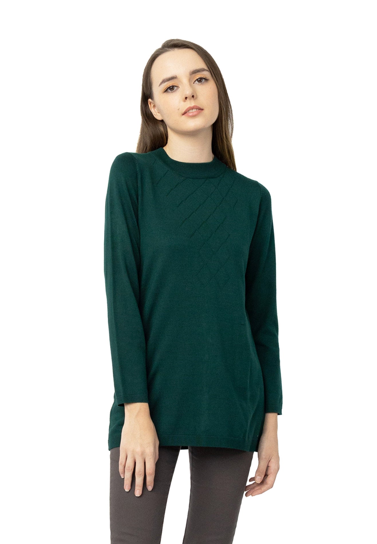 VOIR JEANS Hi Neck Yarn Basic Long Sleeves Knit Top