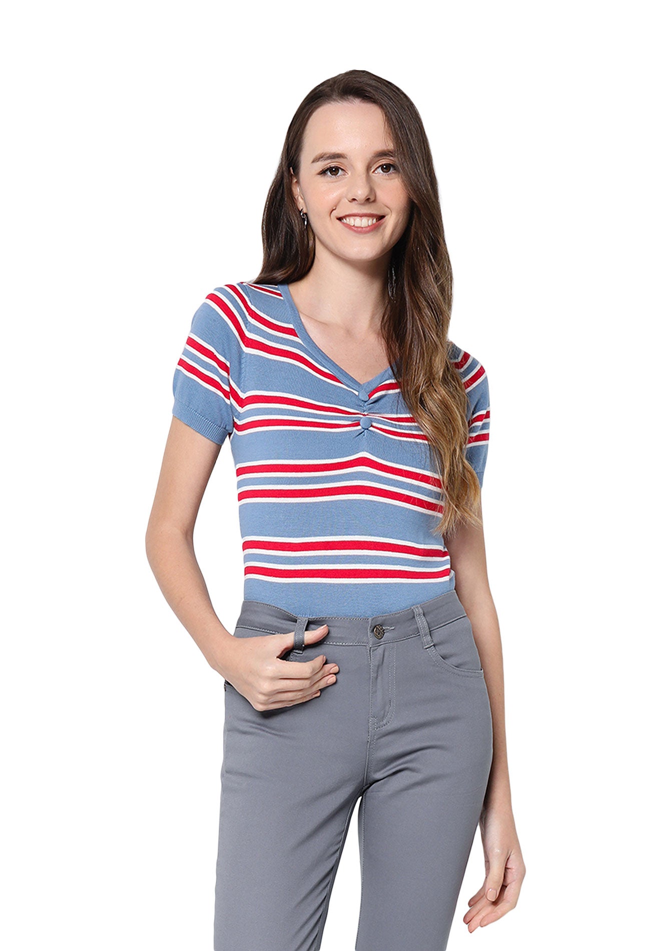 VOIR JEANS Twisted Knot Striped Top