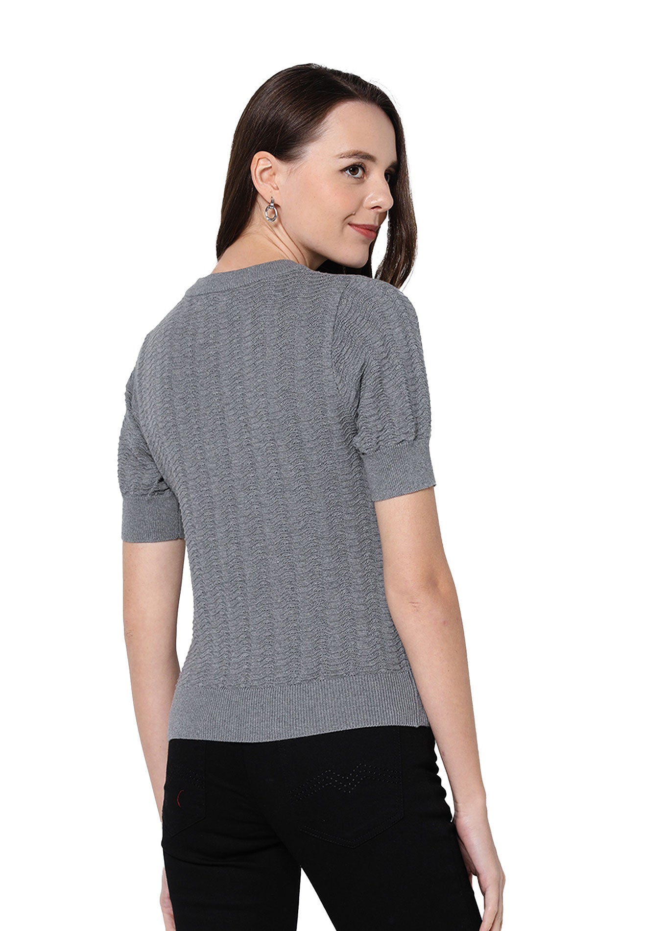 VOIR JEANS Weave Ribbed Yarn Knit Top