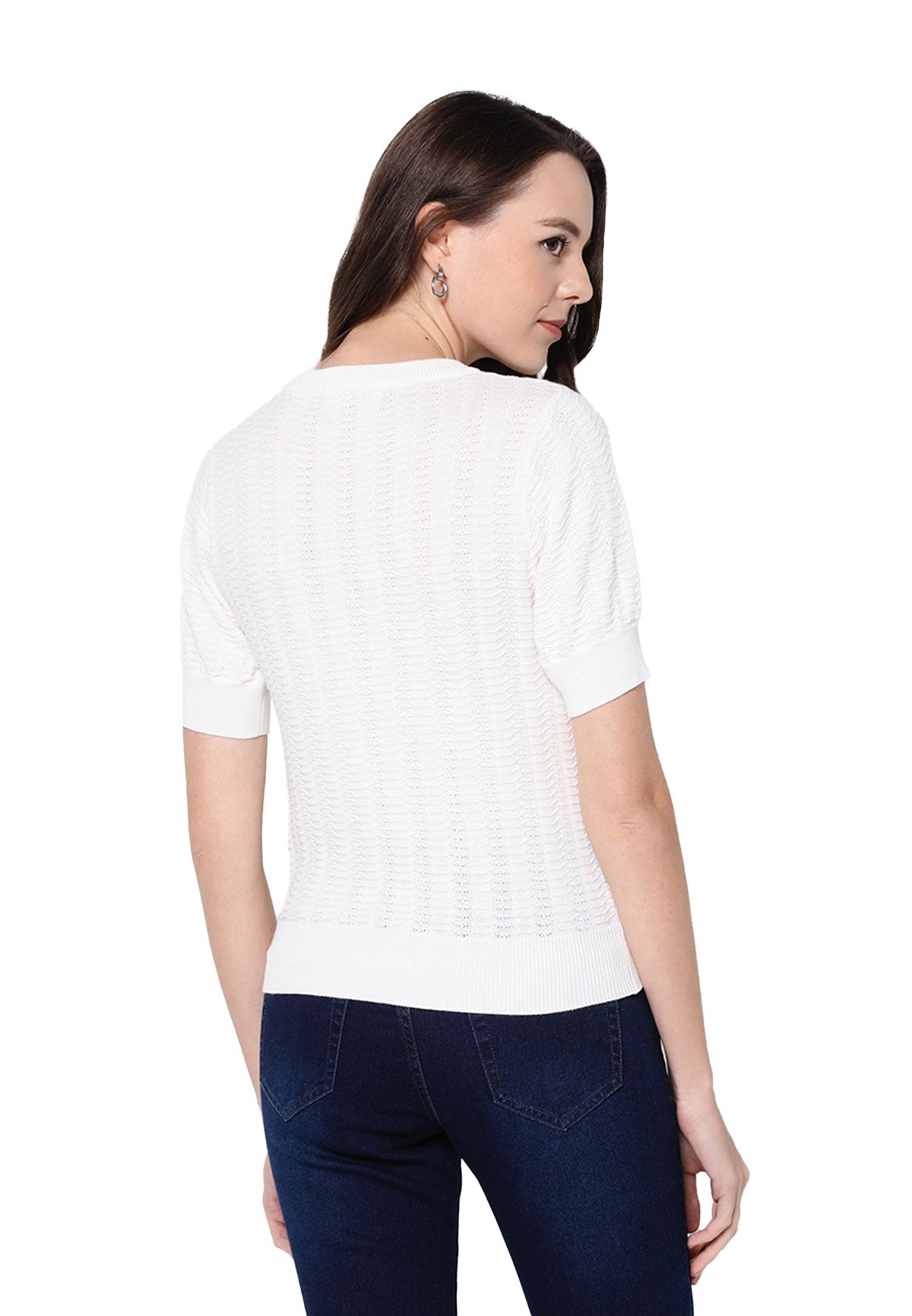 VOIR JEANS Weave Ribbed Yarn Knit Top