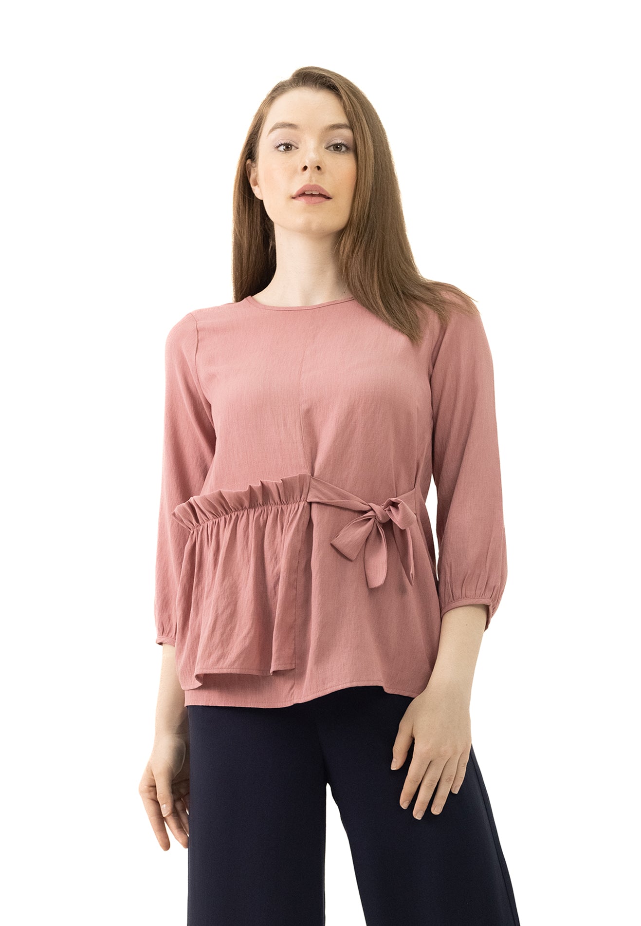 DAISY By VOIR Ruffled Trim Waist Tie Blouse