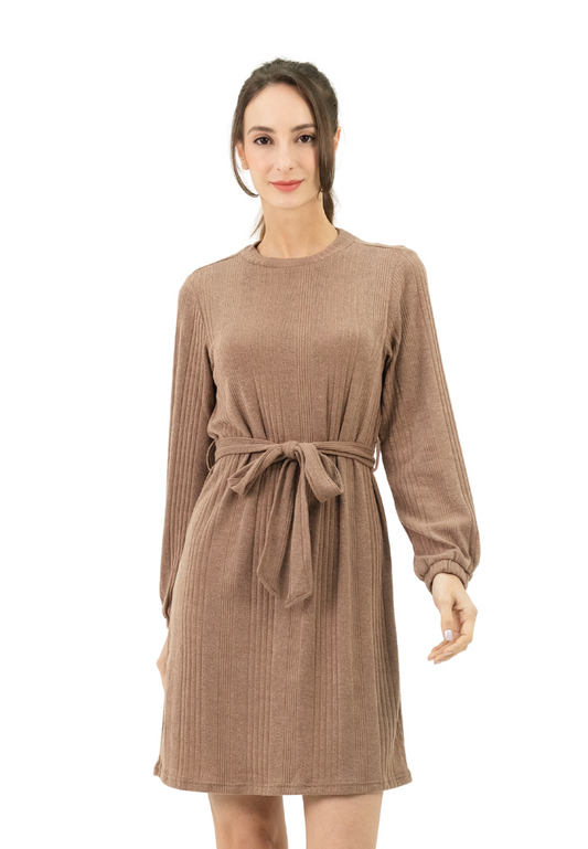 VOIR JEANS Rib Knit Tie Waist Midaxi Dress