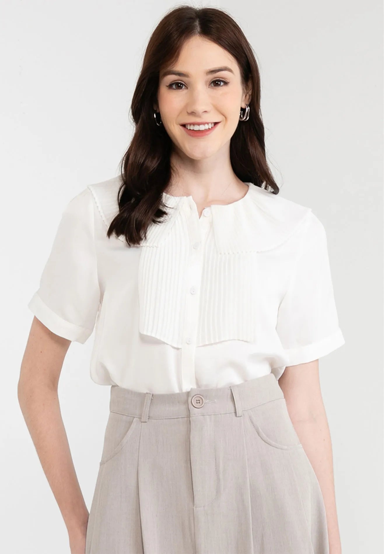 Puritan Collar Satin Button Blouse