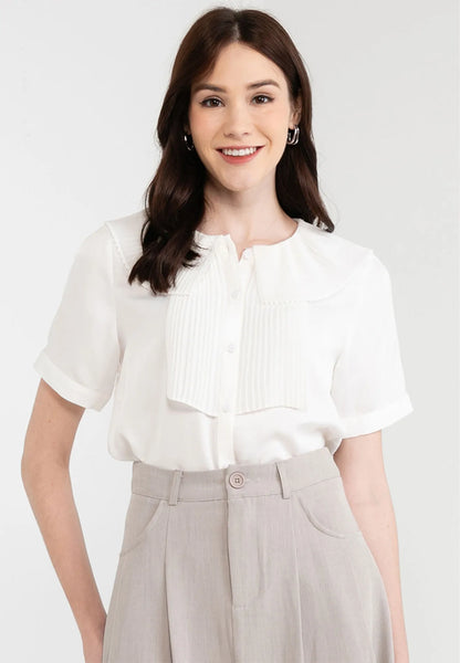 Puritan Collar Satin Button Blouse