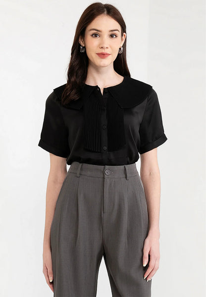 Puritan Collar Satin Button Blouse