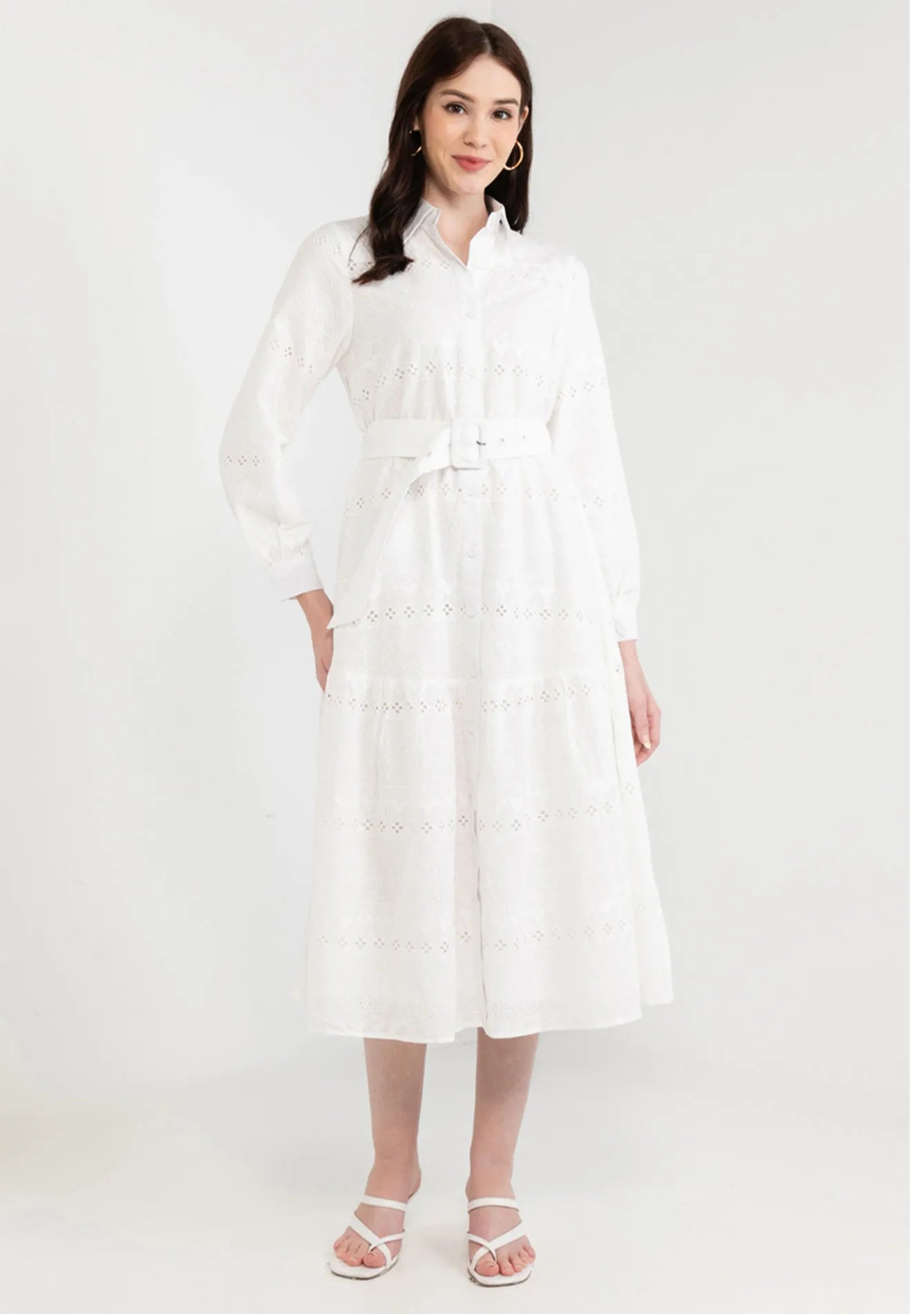 Geometric Print Lace Belted Maxi Dress