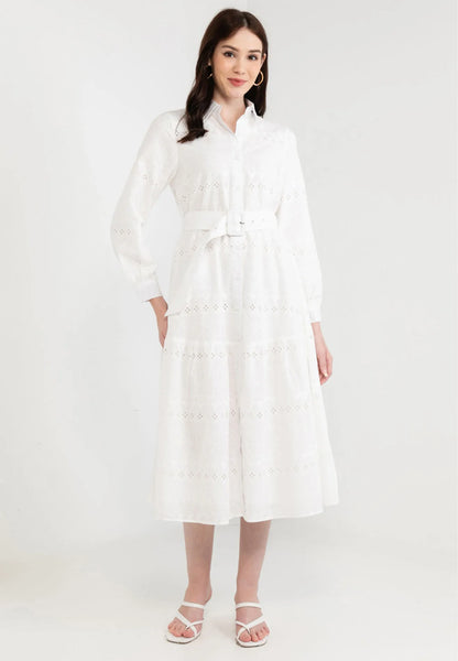 Geometric Print Lace Belted Maxi Dress