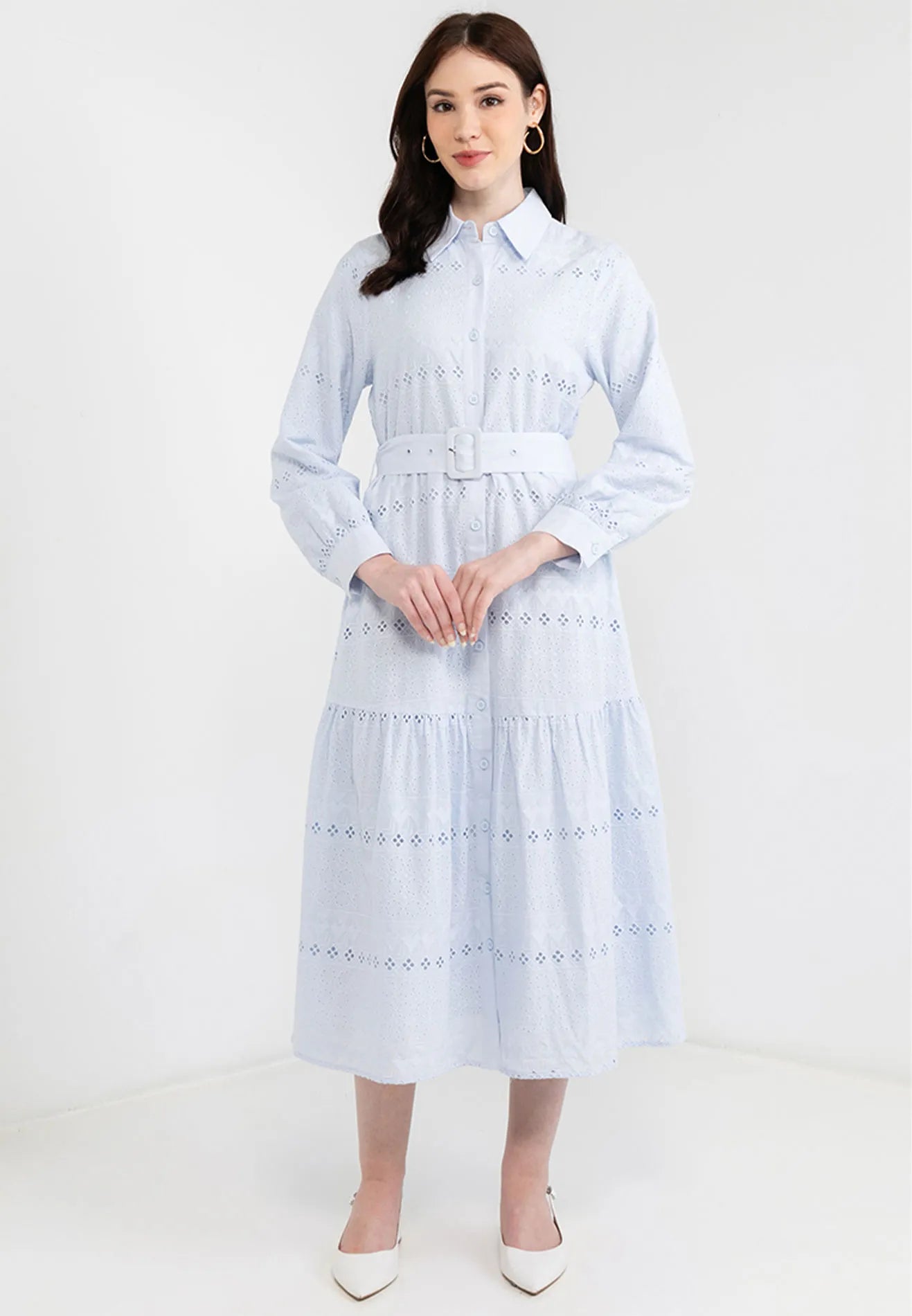 Geometric Print Lace Belted Maxi Dress