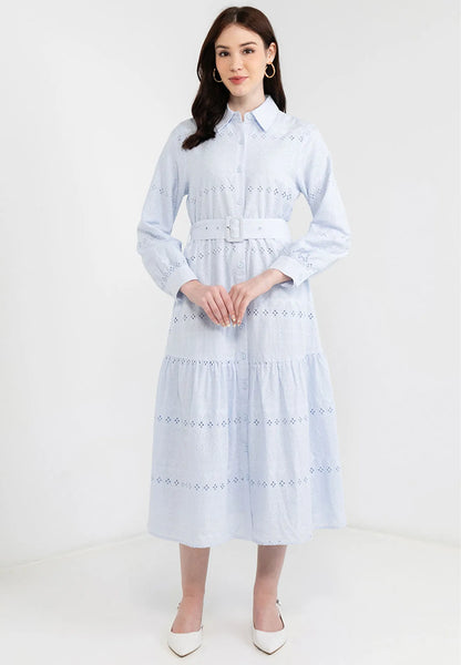 Geometric Print Lace Belted Maxi Dress