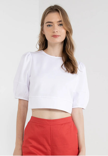 ELLE Apparel Puffy Sleeves Boxy Cropped Top