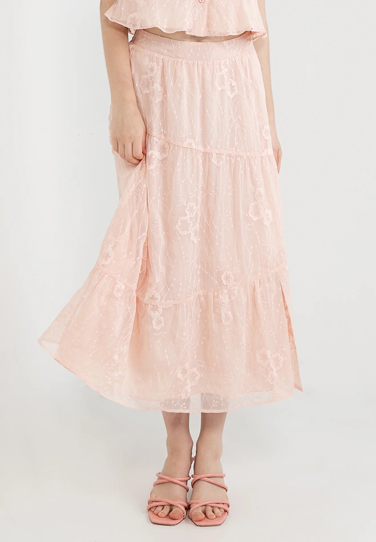 ELLE Apparel Blossom Embroidery Midi Skirt