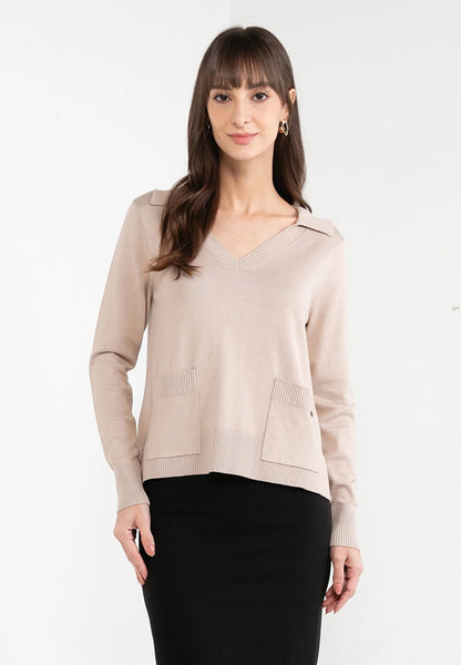 ELLE Apparel Soft Knit Long Sleeves Top With Front Pockets