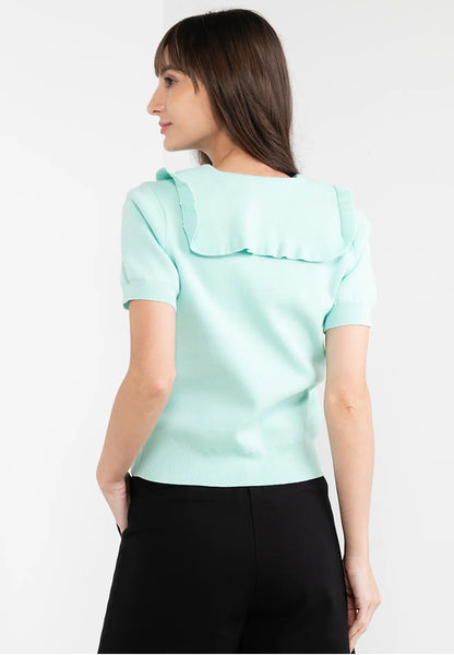 ELLE Apparel Ruffled Collar Knit Top