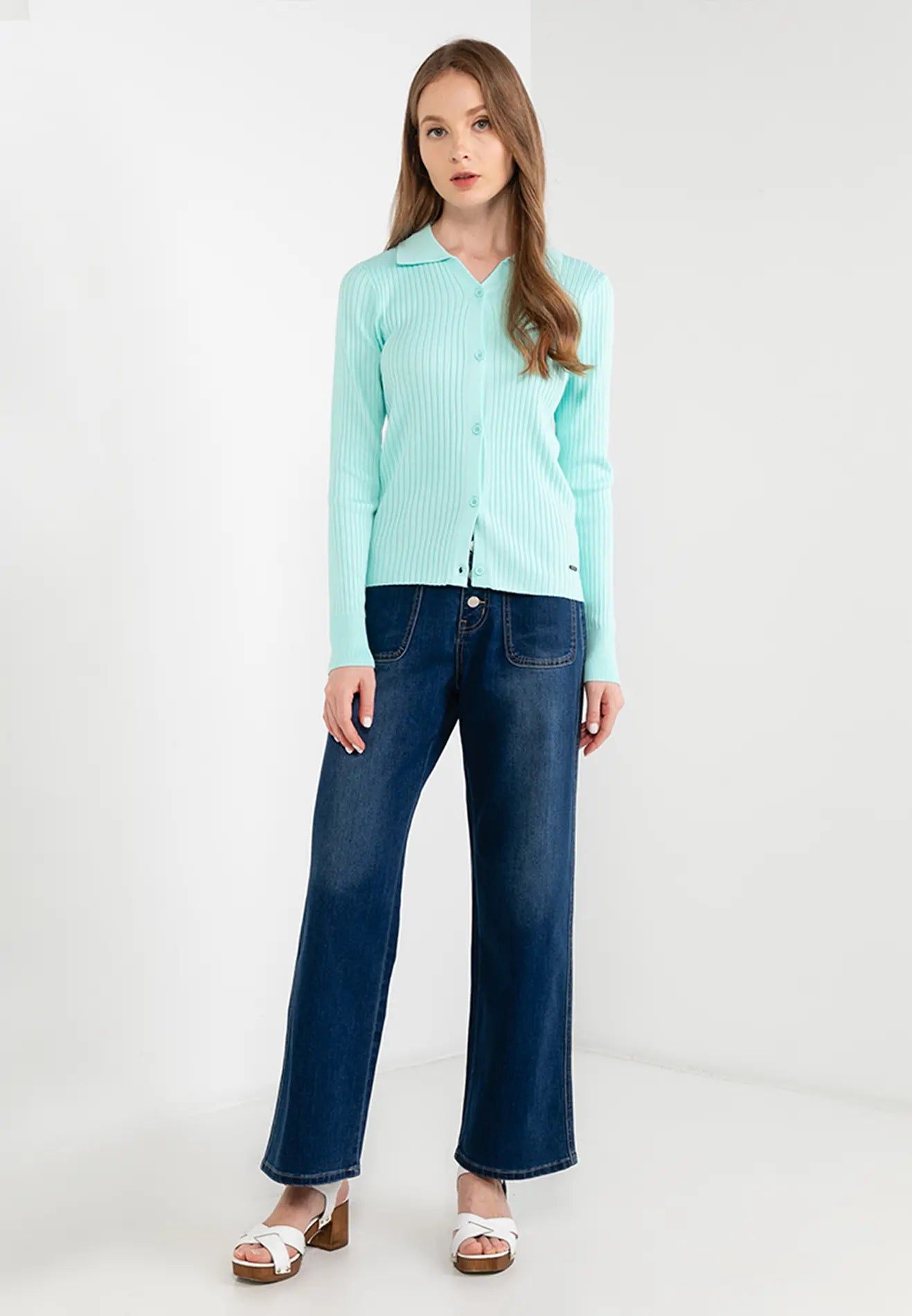ELLE Apparel Collared Button Up Knit Top