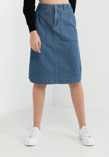 VOIR JEANS Denim Double Pockets Midi Skirt