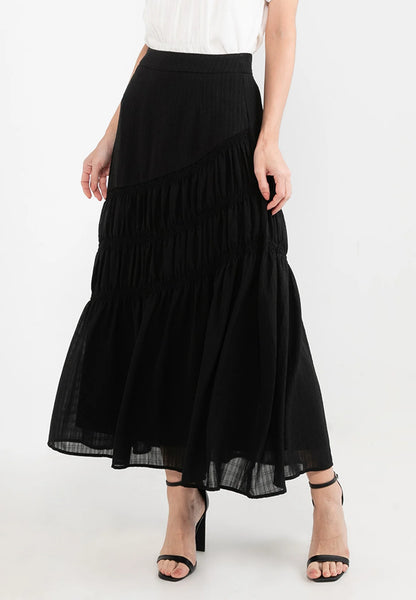 ELLE Apparel High Rise Ruched Maxi Skirt
