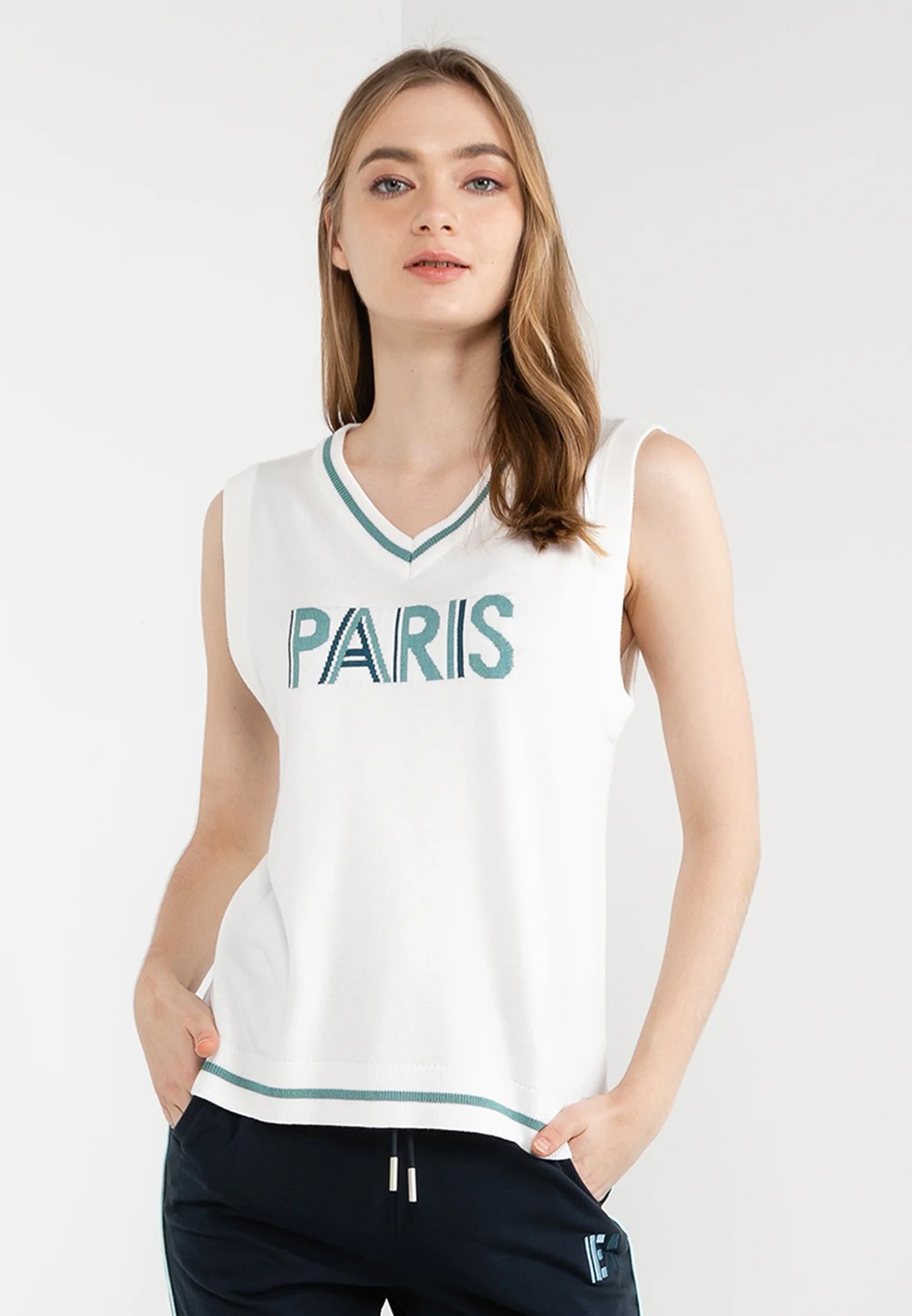 ELLE Active “PARIS” Sleeveless V-Neck Knitted Vest