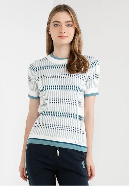 ELLE Active Round Neck Checkered Knitted Top