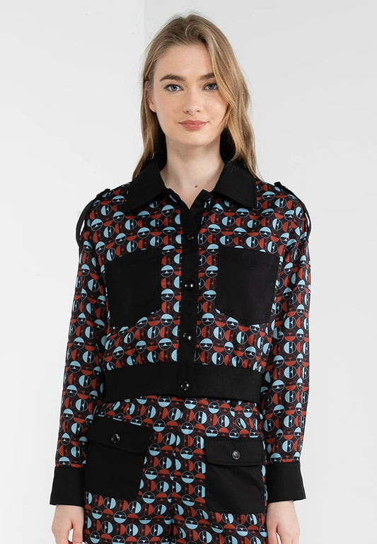 ELLE Apparel Retro Geometric Printed Collar Shirt