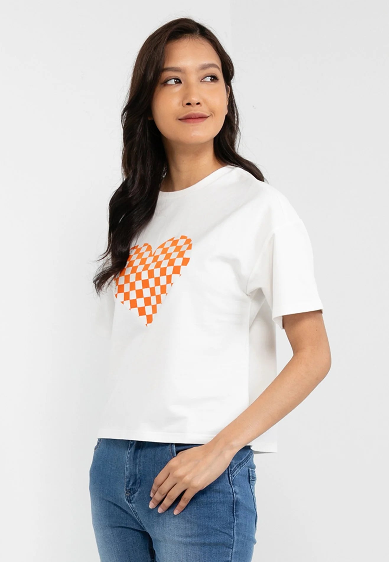 VOIR JEANS Love Vibes Collection: Velvet Checkered Heart Graphic Tee
