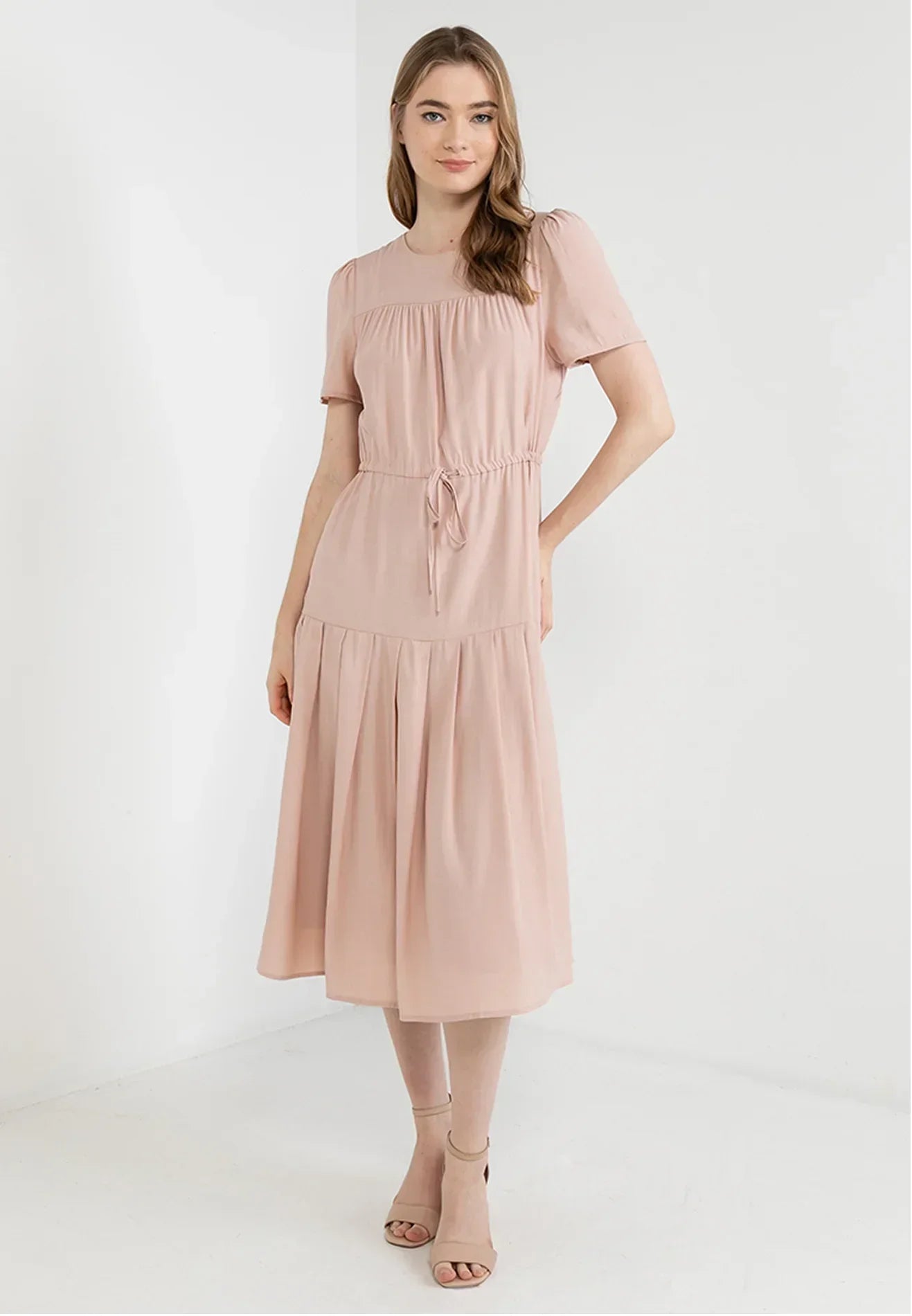 ELLE Apparel Elegance Drawstring Tiered Midi Dress