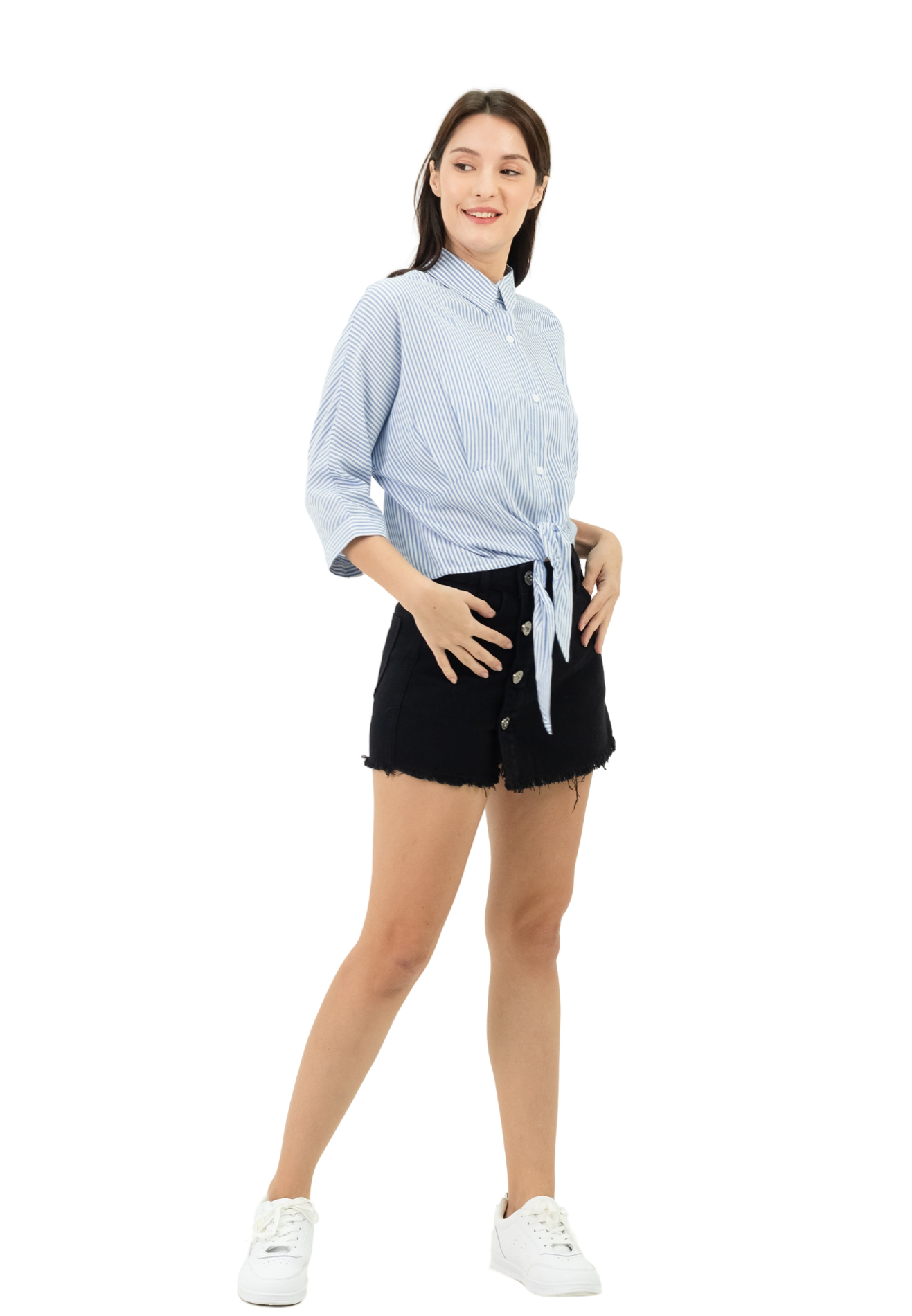 VOIR JEANS Striped Tie Front Top