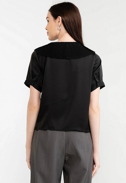 Puritan Collar Satin Button Blouse
